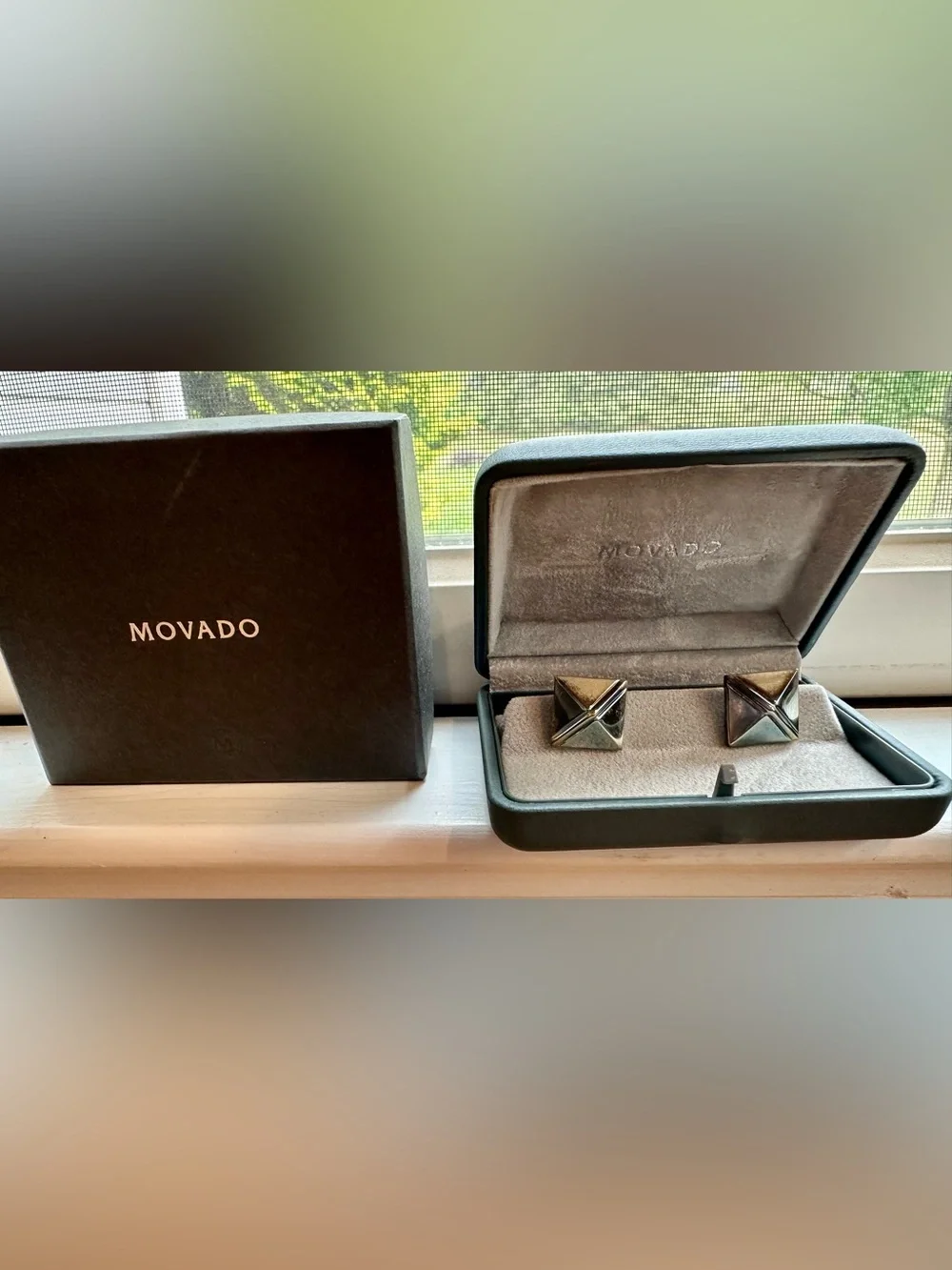 Movado Men's Silver Pyramid Cufflinks
